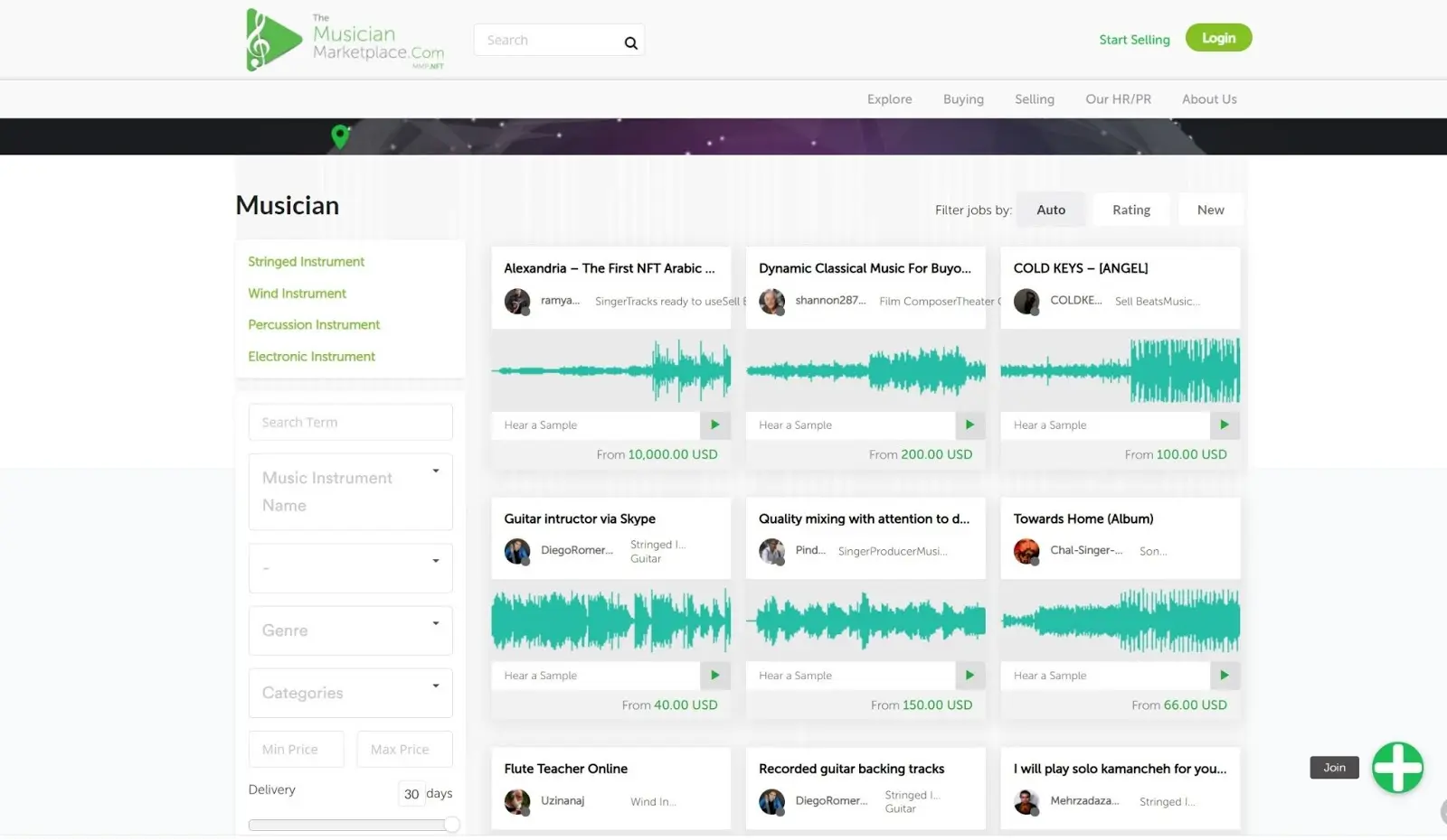 musicianmarketplace.com website.